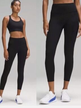 Lululemon Fast and Free High-Rise Tight 25" Black Running Leggings Pockets